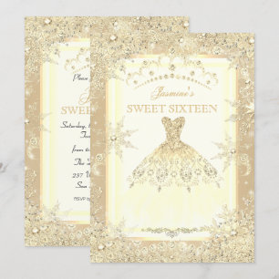 Invitation Couronne de robe dorée Winter Wonderland Sweet 16 