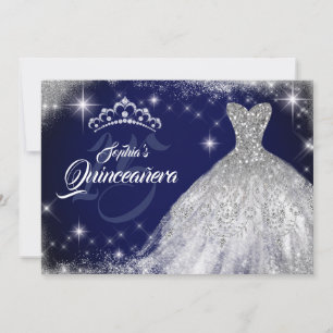 Invitation Couronne de robe en dentelle bleu argenté pour Qui