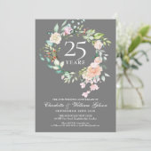 Invitation Couronne de roses argentées pour 25e anniversaire (Debout devant)