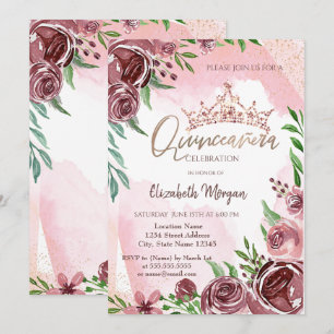 Invitation Couronne de Roses de Bourgogne pour Quinceañera 