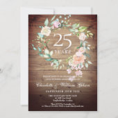 Invitation Couronne de roses en bois Rustique Bohème pour 25e (Devant)
