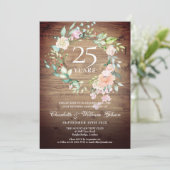 Invitation Couronne de roses en bois Rustique Bohème pour 25e (Debout devant)