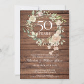 Invitation Couronne de roses en bois rustique pour 50e annive (Devant)