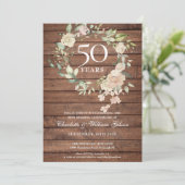 Invitation Couronne de roses en bois rustique pour 50e annive (Debout devant)