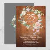 Invitation Couronne de roses en bois rustique vintage pour 25 (Devant / Derrière)