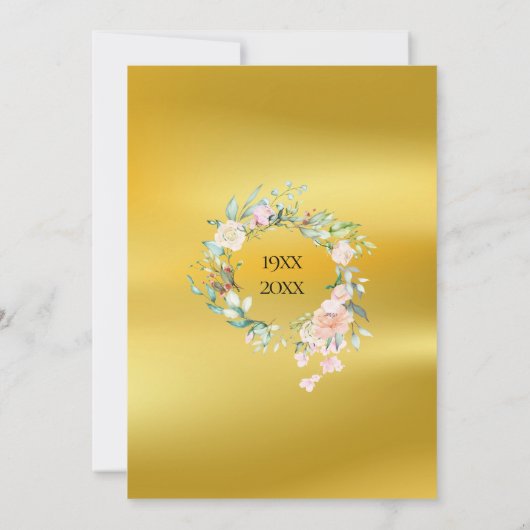 Invitation Couronne de roses en feuille d'or pour les 50 ans  (Dos)