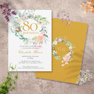 Invitation Couronne de roses estivales douces Monogramme 80e