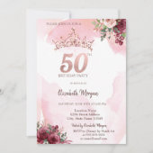 Invitation Couronne de roses pailletées or rose pour fête d'a (Devant)