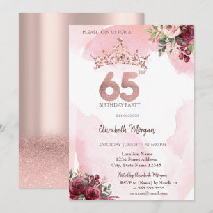 Invitation Couronne de roses pailletées or rose pour fête d'a