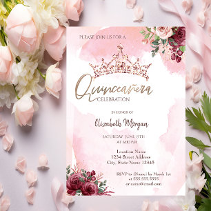 Invitation Couronne de Roses Pailletées Rose Doré Élégante Qu