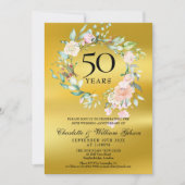 Invitation Couronne de roses papier doré 50e anniversaire de  (Devant)