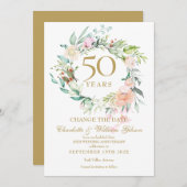 Invitation Couronne de roses pour changement de date du 50e a (Devant / Derrière)