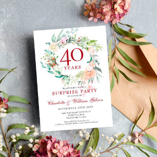 Invitation Couronne de roses pour fête surprise 40e anniversa