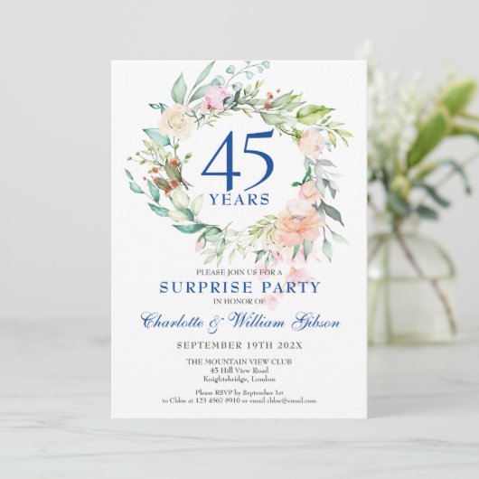 Invitation Couronne de roses pour fête surprise 45e 65e anniv (Debout devant)