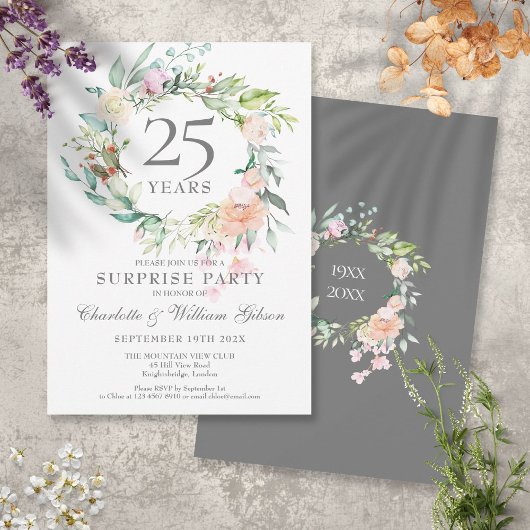 Invitation Couronne de roses pour fête surprise des 25 ans
