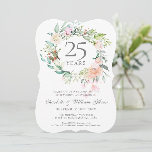 Invitation Couronne de roses pour les 25 ans de mariage (Debout devant)