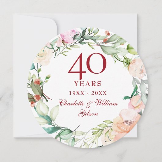 Invitation Couronne de roses pour les 40 ans de mariage Rubis (Devant)