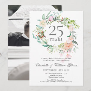 Invitation Couronne de roses pour photo de mariage 25e annive