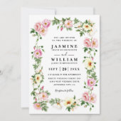 Invitation Couronne de roses romantiques aquarelle Code QR Ma (Devant)