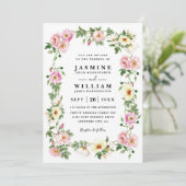 Invitation Couronne de roses romantiques aquarelle Code QR Ma (Debout devant)
