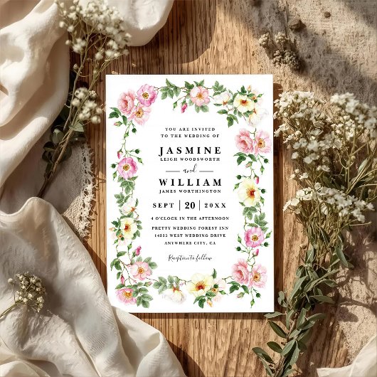 Invitation Couronne de roses romantiques aquarelle Code QR Ma
