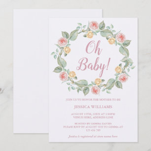 Invitation Couronne de roses roses et jaunes élégantes pour B