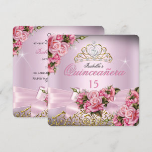 Invitation Couronne de roses roses jolies pour Quinceanera 15