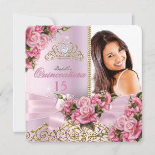Invitation Couronne de roses roses jolies pour Quinceanera Ph