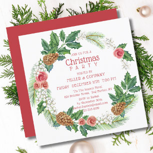 Invitation Couronne de roses roses pour la fête de Noël de l'