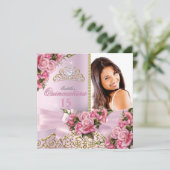 Invitation Couronne de roses roses pour Quinceanera Photo Ann (Debout devant)
