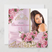 Invitation Couronne de roses roses pour Quinceanera Photo Ann (Devant)