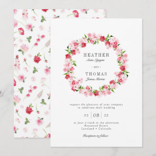 Invitation Couronne de roses roses rouges aquarelle mariage