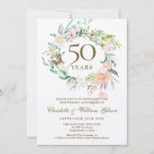 Invitation Couronne de roses rustiques 50e anniversaire de ma (Devant)
