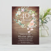 Invitation Couronne de roses rustiques Monogramme 40e anniver (Debout devant)