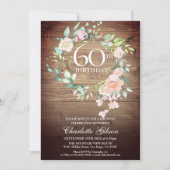 Invitation Couronne de roses rustiques Monogramme 60e anniver (Devant)