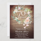 Invitation Couronne de roses rustiques Monogramme 70e anniver (Devant)
