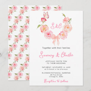 Invitation Couronne de ruban de rose rose blush mariage