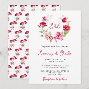 Invitation Couronne de ruban de roses rouges pour mariage