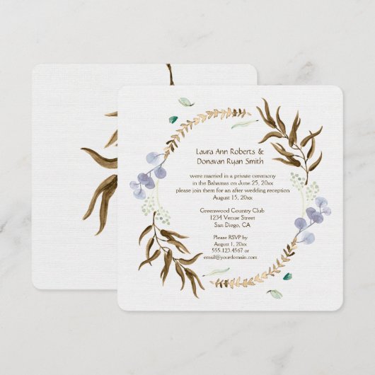 Invitation Couronne de Rustic Botanicals pour la réception un (Devant / Derrière)