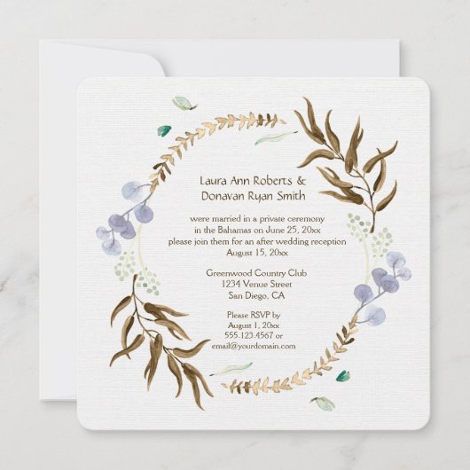Invitation Couronne de Rustic Botanicals pour réception uniqu (Devant)