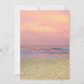 Invitation Couronne de strass doré Bokeh plage coucher de sol (Dos)