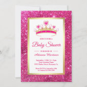 Invitation Couronne de Strass Rose Chaud Baptême Princesse (Devant)