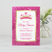 Invitation Couronne de Strass Rose Chaud Baptême Princesse (Debout devant)