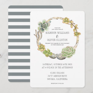 Invitation Couronne de succulents, de brindilles et de pierre