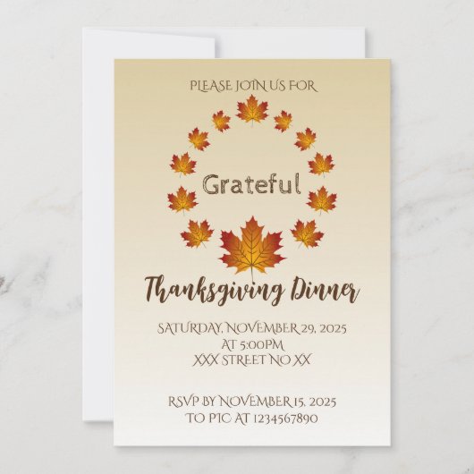 Invitation Couronne de Thanksgiving Grateful Simple Feuilles (Devant)