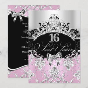 Invitation Couronne de Tiara Rose Clair Anniversaire 16 Ans I