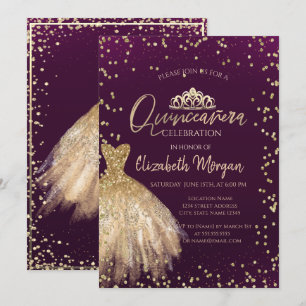 Invitation Couronne de Tiare Robe Or, Diamants Quinceañera Vi