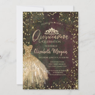 Invitation Couronne de Tiare Robe Or, Diamants Retro Quinceañ