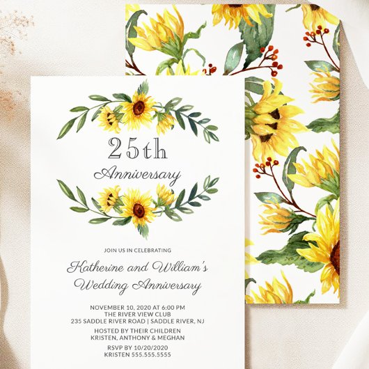 Invitation Couronne de tournesol Fête d'anniversaire de 25 an