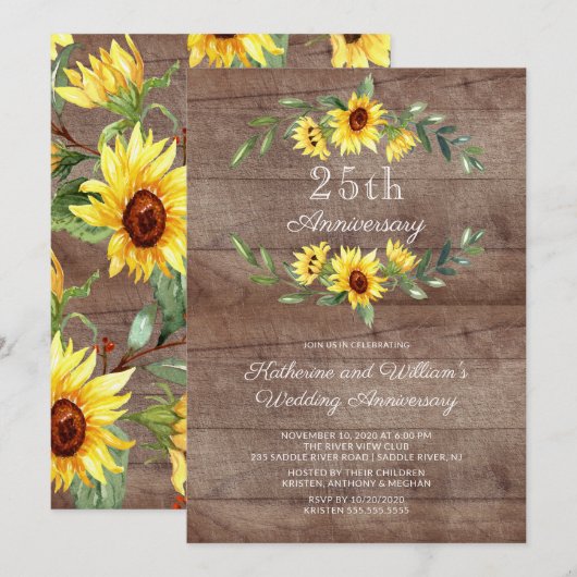 Invitation Couronne de tournesol rustique Fête d'anniversaire (Devant / Derrière)